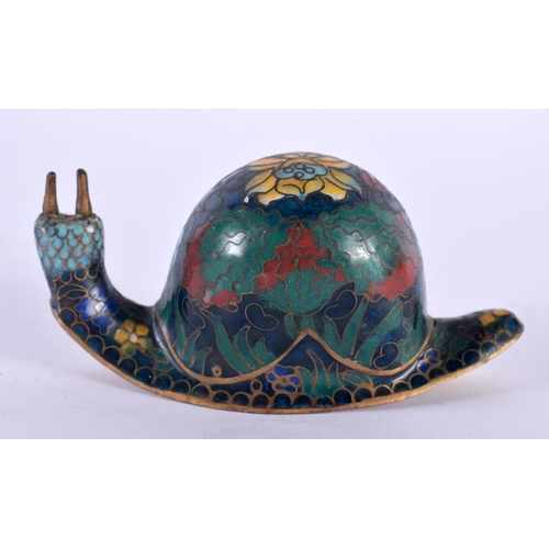 2066 - A CHINESE REPUBLICAN PERIOD CLOISONNE ENAMEL FIGURE OF A SNAIL. 8 cm wide.