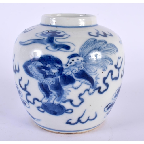 2078 - A 19TH CENTURY CHINESE BLUE AND WHITE PORCELAIN JARLET bearing Kangxi marks to base. 9 cm x 7cm.