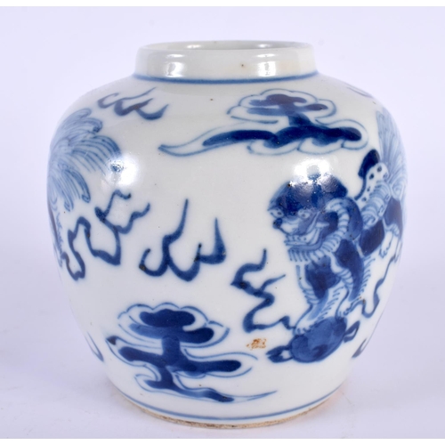 2078 - A 19TH CENTURY CHINESE BLUE AND WHITE PORCELAIN JARLET bearing Kangxi marks to base. 9 cm x 7cm.