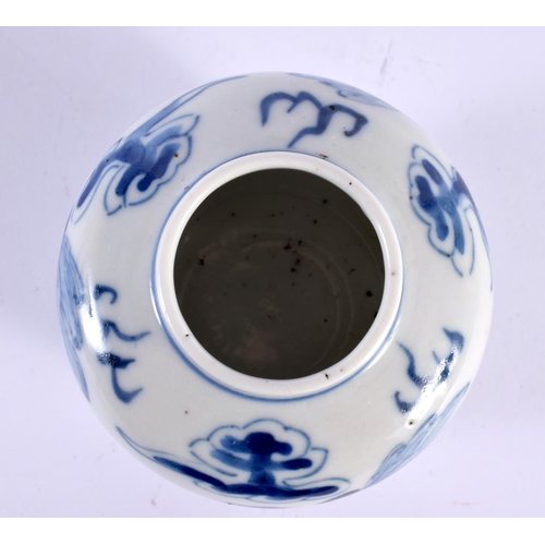 2078 - A 19TH CENTURY CHINESE BLUE AND WHITE PORCELAIN JARLET bearing Kangxi marks to base. 9 cm x 7cm.