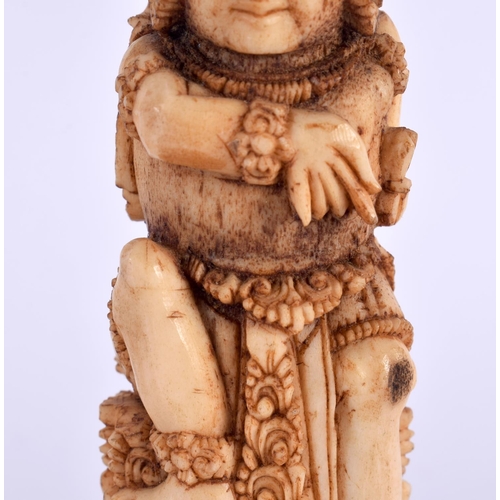 2082 - A 19TH CENTURY BURMESE ASIAN CARVED BONE FIGURE OF A BUDDHIST DEITY possibly a dagger handle. 11cm h... 