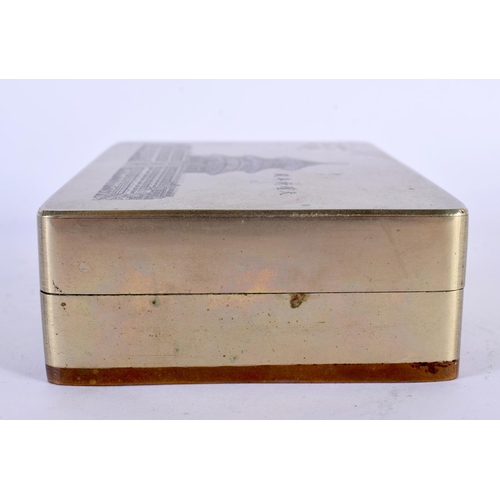 2084 - AN EARLY 20TH CENTURY CHINESE PAKTONG AND BRONZE RECTANGULAR BOX AND COVER Late Qing/Republic, depic... 