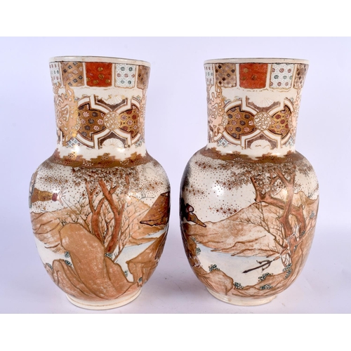 2094 - A PAIR OF 19TH CENTURY JAPANESE MEIJI PERIOD SATSUMA VASES painted with samurai within landscapes. 2... 