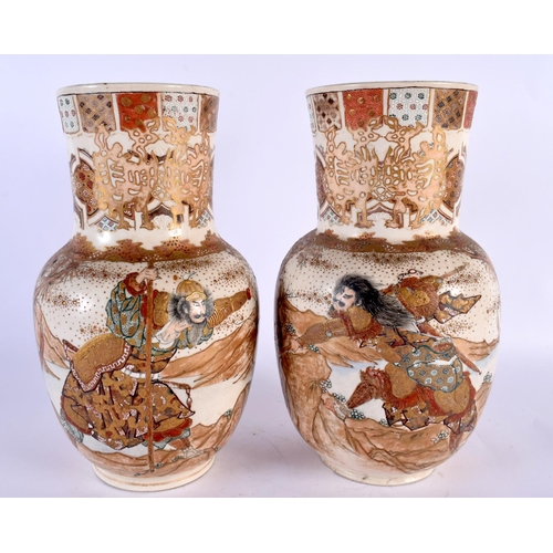 2094 - A PAIR OF 19TH CENTURY JAPANESE MEIJI PERIOD SATSUMA VASES painted with samurai within landscapes. 2... 