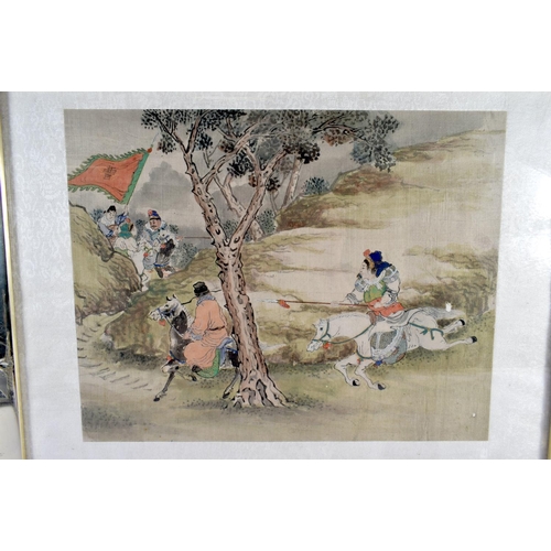 2098 - Chinese School (19th Century) Watercolour on silk, Warriors within a landscape. 52 cm x 40 cm.