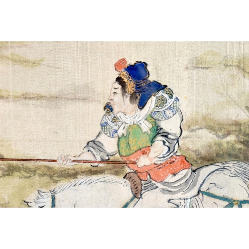 2098 - Chinese School (19th Century) Watercolour on silk, Warriors within a landscape. 52 cm x 40 cm.