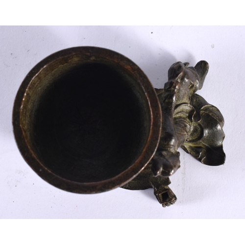 2101 - AN EARLY 20TH CENTURY CHINESE BRONZE MINIATURE FIGURAL CENSER Late Qing/Republic, decorated with cal... 