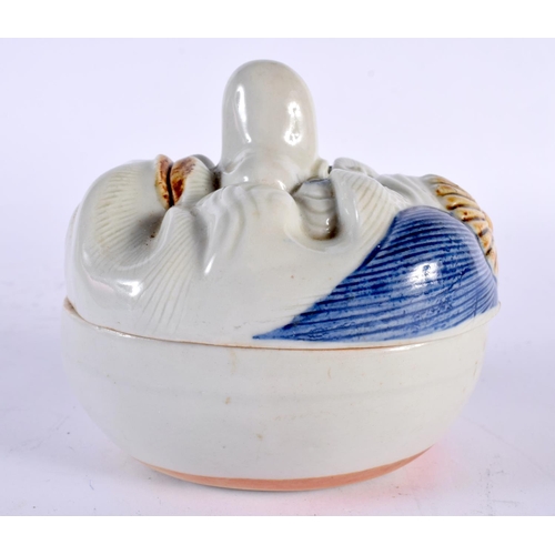 2104 - A LATE 19TH CENTURY JAPANESE MEIJI PERIOD PORCELAIN MASK BOX AND COVER. 12 cm x 8 cm.