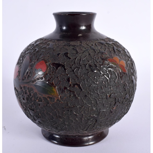 2106 - A 19TH CENTURY JAPANESE MEIJI PERIOD LACQUERED PORCELAIN VASE decorated with insects. 9 cm wide.