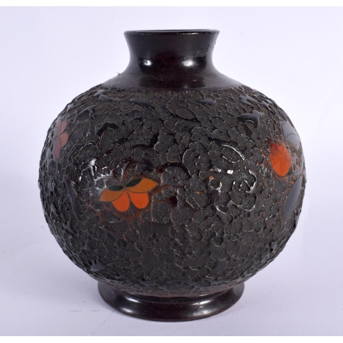 2106 - A 19TH CENTURY JAPANESE MEIJI PERIOD LACQUERED PORCELAIN VASE decorated with insects. 9 cm wide.