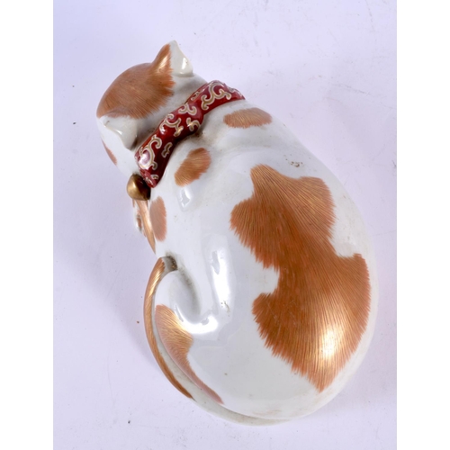 2107 - A 19TH CENTURY JAPANESE MEIJI PERIOD PORCELAIN CAT modelled sleeping. 21 cm wide.