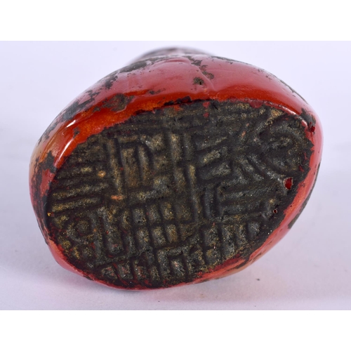 2115 - A CHINESE CARVED ORANGE STONE TYPE SEAL 20th Century. 9 cm x 5 cm.