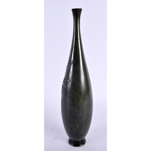 2116 - A JAPANESE TAISHO PERIOD BRONZE SLENDER FORM VASE decorated with bamboo. 27 cm high.