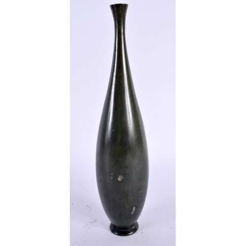 2116 - A JAPANESE TAISHO PERIOD BRONZE SLENDER FORM VASE decorated with bamboo. 27 cm high.