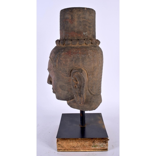 2118 - A SOUTH EAST ASIAN CAMBODIAN CARVED STONE BUST OF A MALE Khmer type, possibly 13th/14th century. 32 ... 