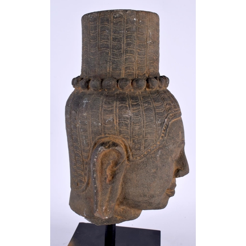 2118 - A SOUTH EAST ASIAN CAMBODIAN CARVED STONE BUST OF A MALE Khmer type, possibly 13th/14th century. 32 ... 