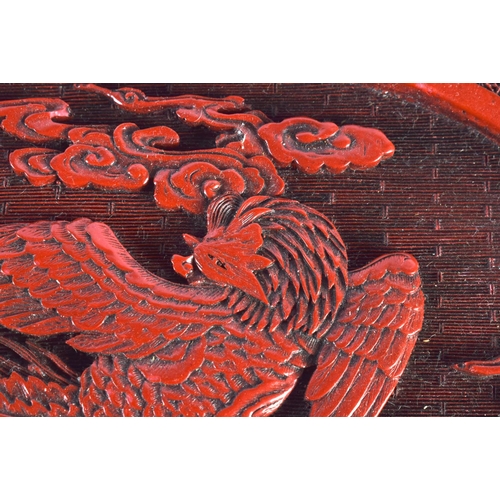 2121 - A CHINESE REPUBLICAN PERIOD RED LACQUERED PHOENIX DISH. 27 cm x 14cm.