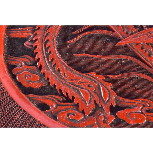 2121 - A CHINESE REPUBLICAN PERIOD RED LACQUERED PHOENIX DISH. 27 cm x 14cm.