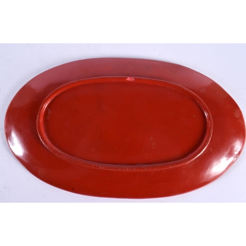 2121 - A CHINESE REPUBLICAN PERIOD RED LACQUERED PHOENIX DISH. 27 cm x 14cm.