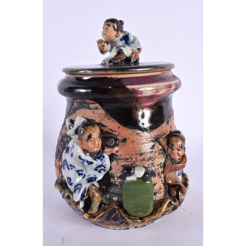 2129 - AN UNUSUAL LATE 19TH CENTURY JAPANESE MEIJI PERIOD TOBACCO JAR AND COVER together with a Meiji perio... 