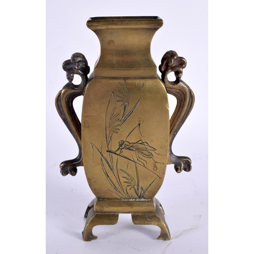 2140 - A 19TH CENTURY JAPANESE MEIJI PERIOD BRONZE VASE engraved with insects and landscapes. 12 cm x 6 cm.