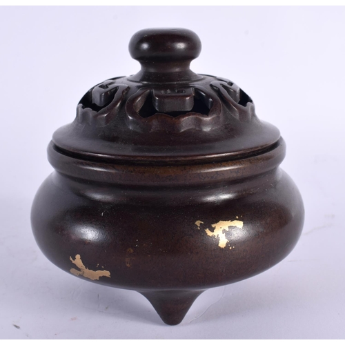 2142 - A CHINESE GOLD SPLASH BRONZE CENSER AND COVER 20th Century. 9 cm wide.