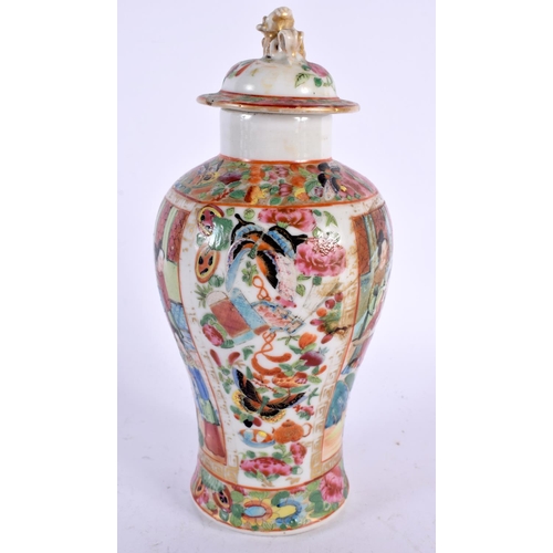 2146 - A 19TH CENTURY CHINESE CANTON FAMILLE ROSE VASE AND COVER Qing. 20cm high.