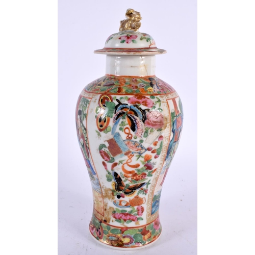 2146 - A 19TH CENTURY CHINESE CANTON FAMILLE ROSE VASE AND COVER Qing. 20cm high.