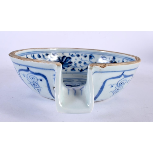 2147 - A CHINESE BLUE AND WHITE PORCELAIN FEEDING BOWL 20th Century. 15cm wide.