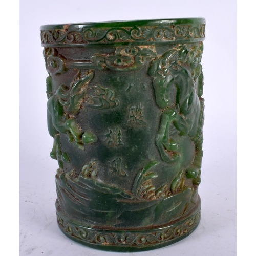 2156 - A CHINESE JADE TYPE BRUSH POT 20th Century. 12 cm high.