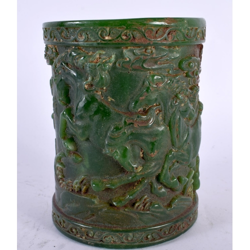 2156 - A CHINESE JADE TYPE BRUSH POT 20th Century. 12 cm high.