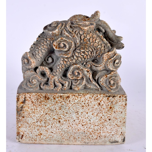 2157 - A CHINESE CARVED STONE DRAGON SEAL 20th Century. 9.5 cm square.