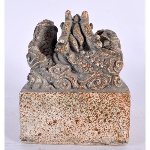 2157 - A CHINESE CARVED STONE DRAGON SEAL 20th Century. 9.5 cm square.