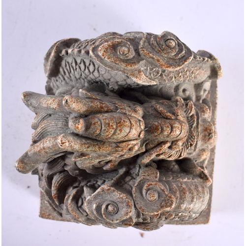 2157 - A CHINESE CARVED STONE DRAGON SEAL 20th Century. 9.5 cm square.