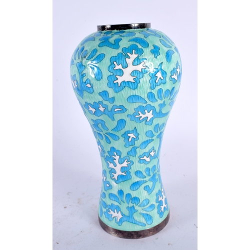 2158 - A KOREAN SILVER AND ENAMEL MEIPING TYPE VASE decorated with flowers. 281 grams. 16 cm high.