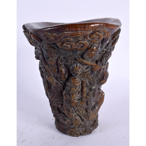 2159 - A CHINESE CARVED BUFFALO HORN TYPE LIBATION CUP 20th Century. 870 grams. 15cm x 12 cm.