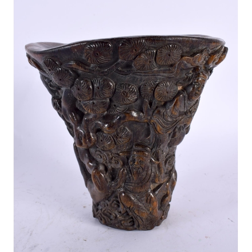 2159 - A CHINESE CARVED BUFFALO HORN TYPE LIBATION CUP 20th Century. 870 grams. 15cm x 12 cm.