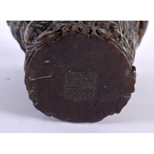 2159 - A CHINESE CARVED BUFFALO HORN TYPE LIBATION CUP 20th Century. 870 grams. 15cm x 12 cm.