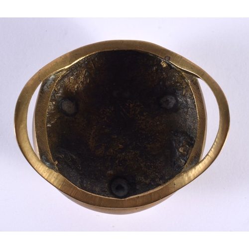 2166 - A MINIATURE 19TH CENTURY CHINESE TWIN HANDLED BRONZE CENSER bearing Xuande marks to base. 102 grams.... 