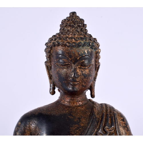 2170 - A 19TH CENTURY CHINESE TIBETAN LACQUERED BRONZE FIGURE OF A BUDDHA together with another triple port... 