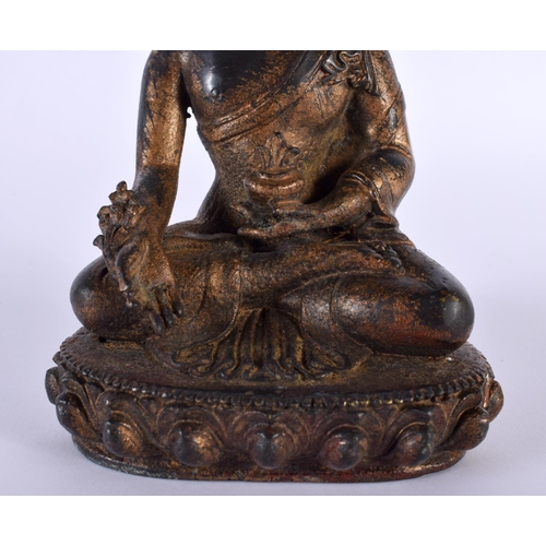 2170 - A 19TH CENTURY CHINESE TIBETAN LACQUERED BRONZE FIGURE OF A BUDDHA together with another triple port... 