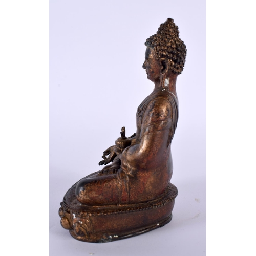 2170 - A 19TH CENTURY CHINESE TIBETAN LACQUERED BRONZE FIGURE OF A BUDDHA together with another triple port... 