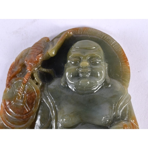 2191 - AN EARLY 20TH CENTURY CHINESE CARVED GREEN JADE FIGURE OF A BUDDHA Late Qing/Republic. 12 cm x 7cm.