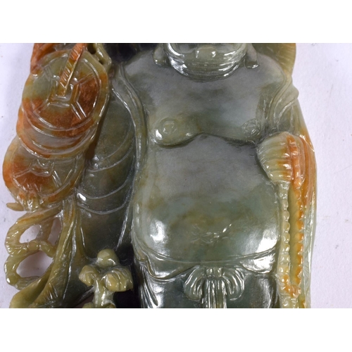 2191 - AN EARLY 20TH CENTURY CHINESE CARVED GREEN JADE FIGURE OF A BUDDHA Late Qing/Republic. 12 cm x 7cm.