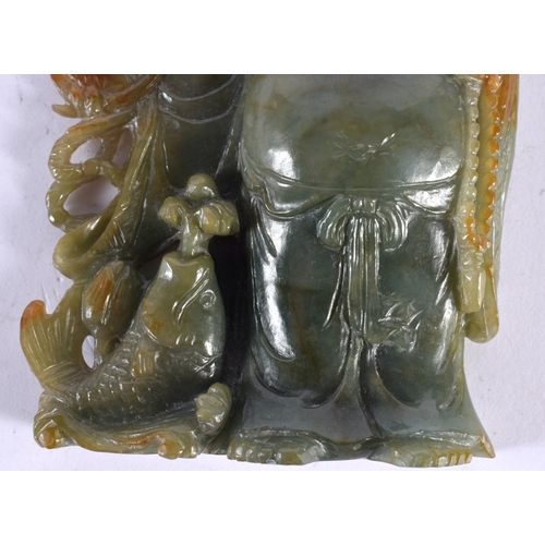 2191 - AN EARLY 20TH CENTURY CHINESE CARVED GREEN JADE FIGURE OF A BUDDHA Late Qing/Republic. 12 cm x 7cm.