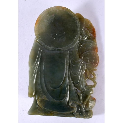 2191 - AN EARLY 20TH CENTURY CHINESE CARVED GREEN JADE FIGURE OF A BUDDHA Late Qing/Republic. 12 cm x 7cm.