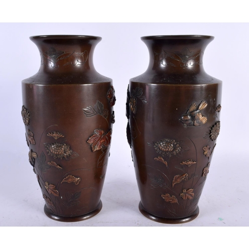 2199 - A GOOD PAIR OF 19TH CENTURY JAPANESE MEIJI PERIOD MIXED METAL BRONZE VASES Attributed to Suzuki Chok... 