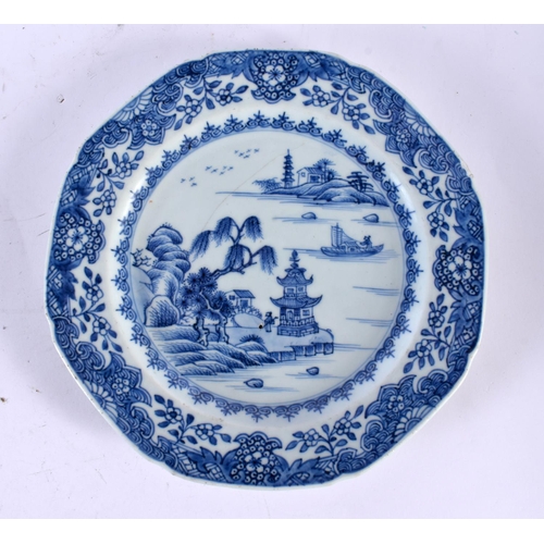 2212 - TWO 18TH CENTURY CHINESE EXPORT BLUE AND WHITE PORCELAIN PLATES Qianlong. 23 cm wide. (2)