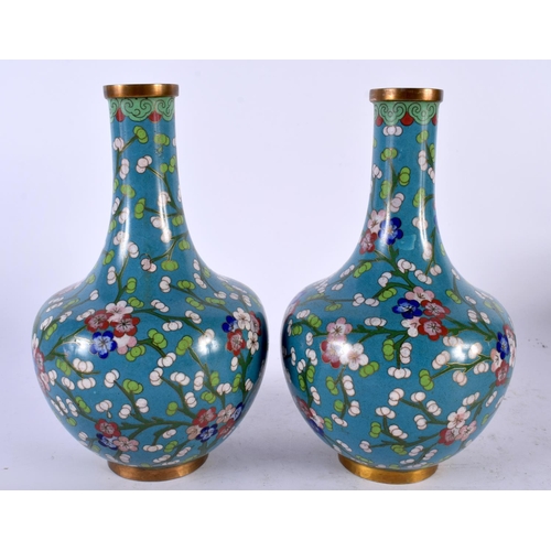 2215 - A PAIR OF EARLY 20TH CENTURY CHINESE CLOISONNE ENAMEL BULBOUS VASES Late Qing/Republic, decorated wi... 