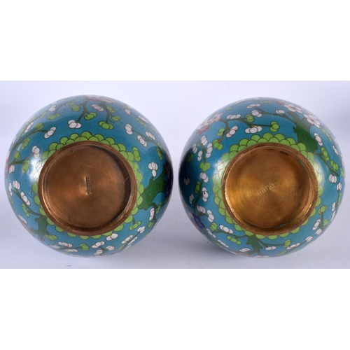 2215 - A PAIR OF EARLY 20TH CENTURY CHINESE CLOISONNE ENAMEL BULBOUS VASES Late Qing/Republic, decorated wi... 